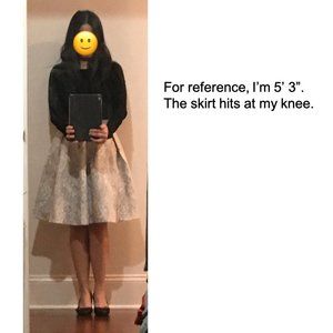 Metallic silver jacquard knee length skirt w/ pockets | Size: S (fits like XS)